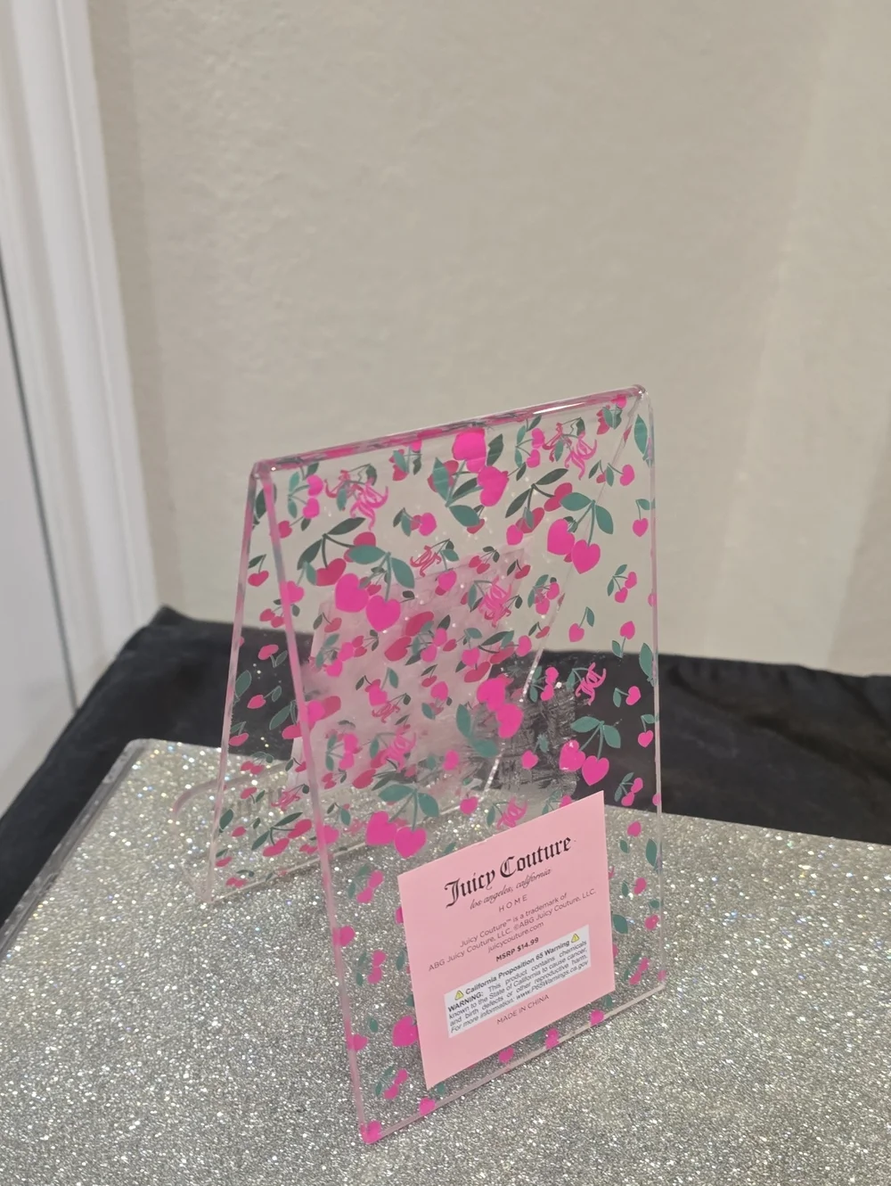Juicy Couture Home Heart Cherry Logo Tablet & Cookbook Acrylic Holder